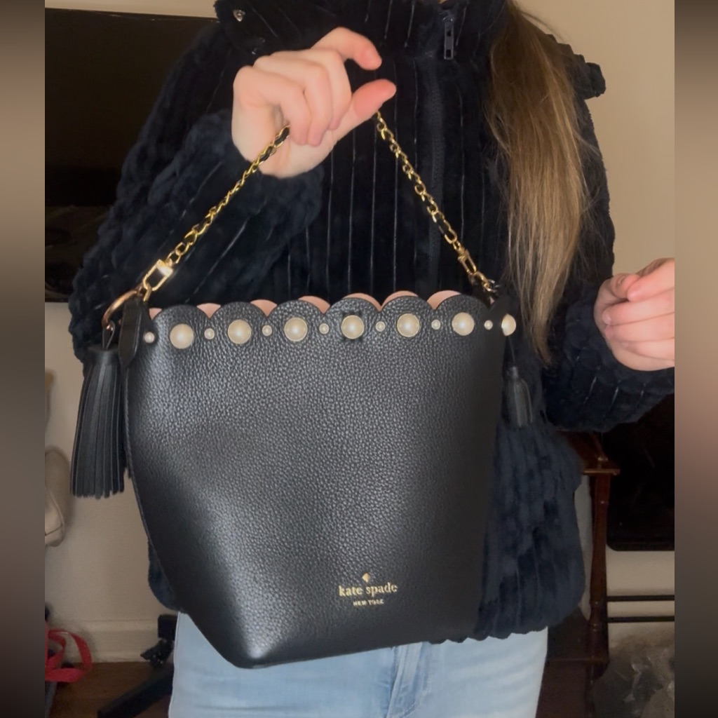 Kate Spade Black And Gold Crossbody Bag, With Free Chain For Handbag
